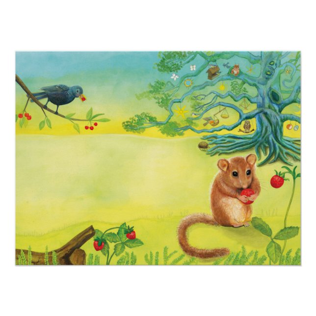 Poster Hazel Dormouse Manger Fraise Sauvage (Devant)