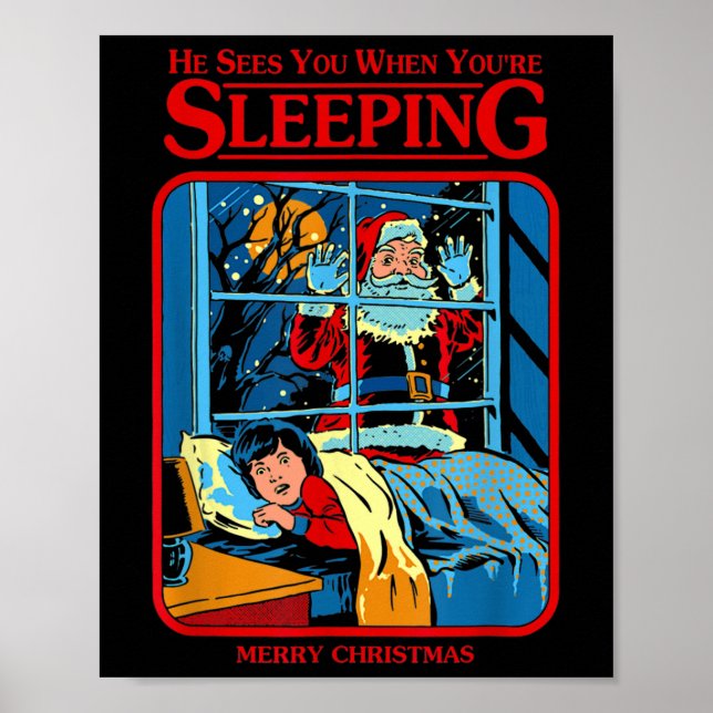 Poster He Sees You When You're Sleeping Merry Christmas  (Devant)