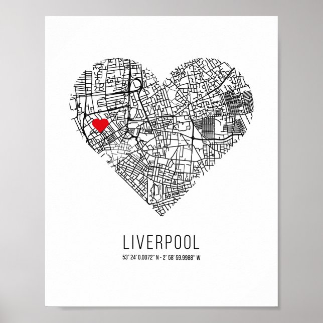 Poster Heart Liverpool City Map (Royaume-Uni) (Devant)