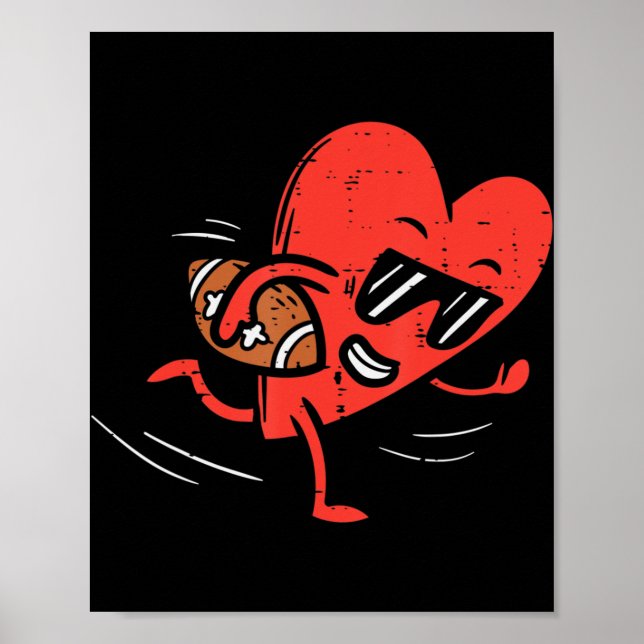 Poster Heart Playing American Football Valentines Day Spo (Devant)