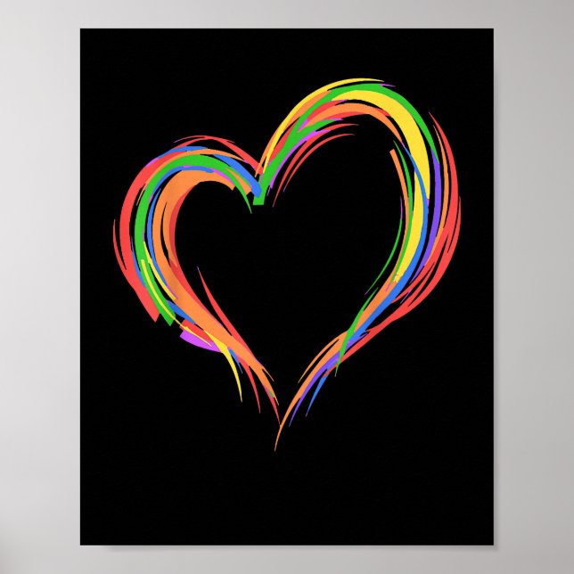 Poster Heart Rainbow Flag LGBT Gay Les Pride Support LGBT (Devant)