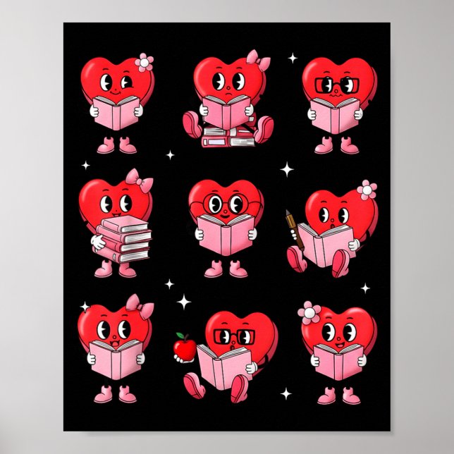Poster Heart Reading Books Valentine Teacher Boy Girl Boo (Devant)