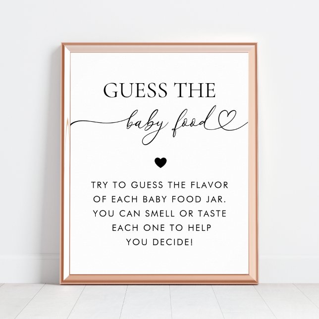 Poster Heart Script Guess the Baby Food Shower Game (Créateur téléchargé)
