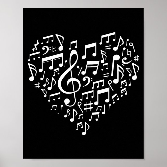 Poster Heart Shape Musical Notes Music Lovers Gift Valent (Devant)