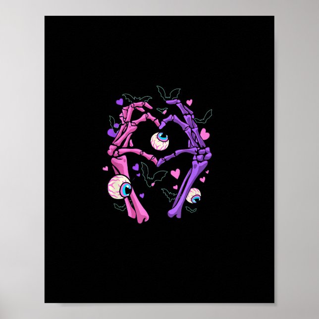 Poster Heart Skeleton Mains - Halloween Pastel Goth Eyeba (Devant)