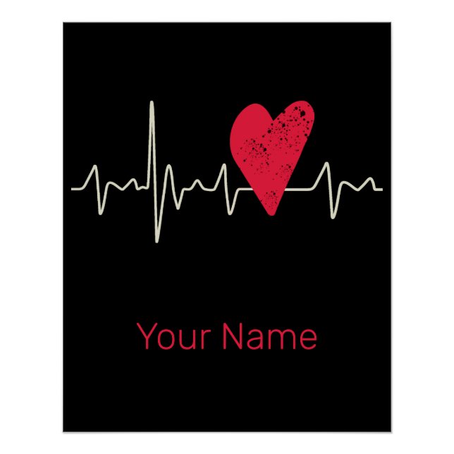 Poster Heartbeat Pulse Heart Valentine's Day or Mother's (Devant)