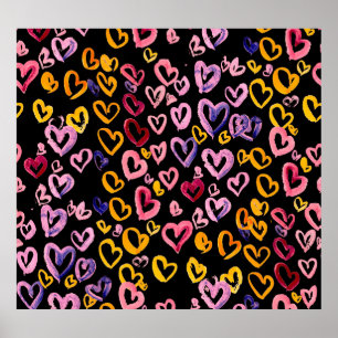 Poster Hearts Galore : Aquarelle Motif sans couture