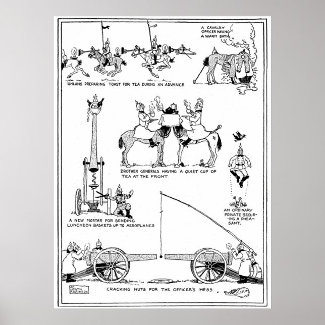 Poster Heath Robinson Cracking Nuts World War I Cartoon F (Devant)