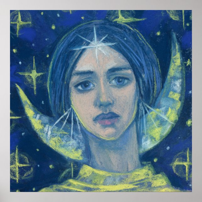 Poster Hécate, Déesse de la Lune, peinture pastel, imagin (Devant)