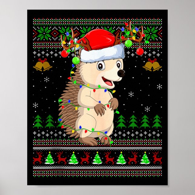 Poster Hedgehog Ugly Christmas Sweaters Holiday Santa Cut (Devant)