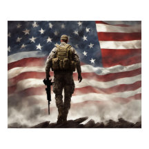 Poster-Held-Militärsoldat mit US-Flagge - Hintergr