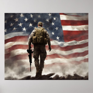 Poster-Held-Militärsoldat mit US-Flagge - Hintergr Poster