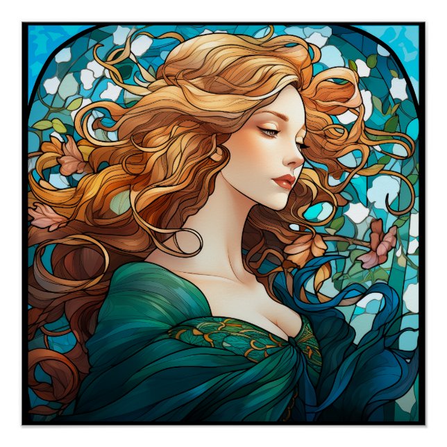 Poster Helena - Femme blonde foncée dans le style Art Nou (Devant)