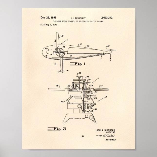 Poster Hélicoptères Rotors 1953 Brevet Art Vieux Poivre (Devant)