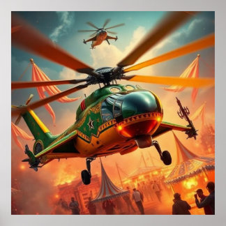 Poster Helicópteros decorados sobre feria mágica de circo
