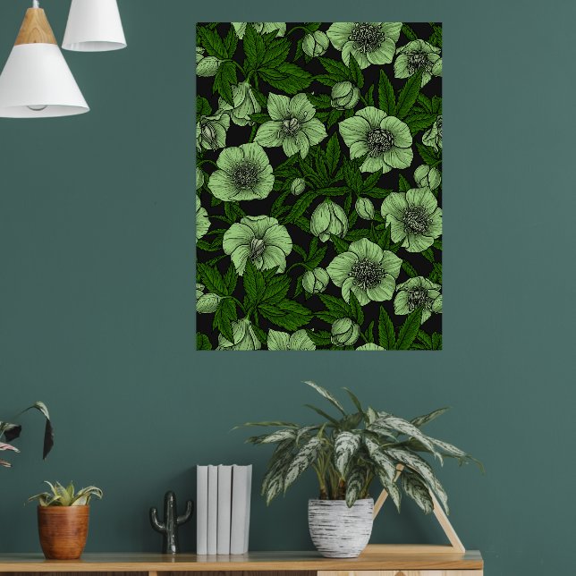 Poster Hellebores blancs avec feuille (Salon 1)