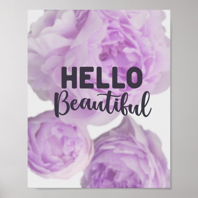Poster Hello Beautity - Citation - Floral avec texte viol (Devant)
