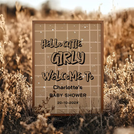 Poster Hello Cutie Girly Cute Brown Gingham Baby Welcome