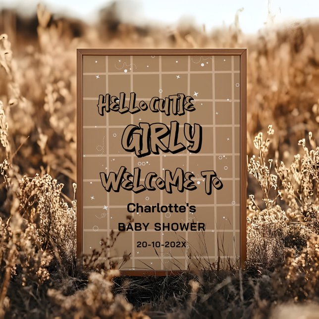 Poster Hello Cutie Girly Cute Brown Gingham Baby Welcome (Créateur téléchargé)
