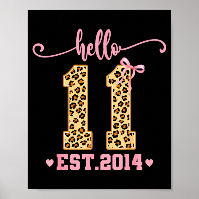 Poster Hello Eleven Est 2014 11th Birthday Coquette Bow L (Devant)