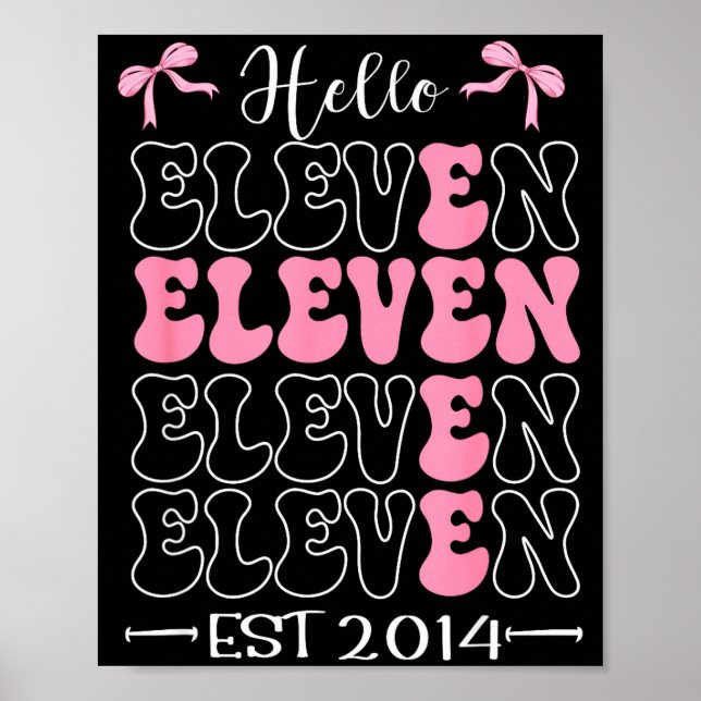 Poster Hello Eleven Est 2014 11th Birthday Girl Coquette  (Devant)