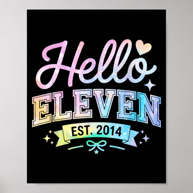 Poster Hello Eleven Est 2014 Coquette Bow 11th Birthday G (Devant)