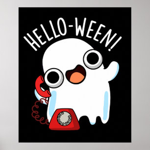 Poster Hello Funny Ghost Pun Dark BG