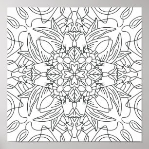 Poster Hello Spring : Page de coloration Abstraite floral
