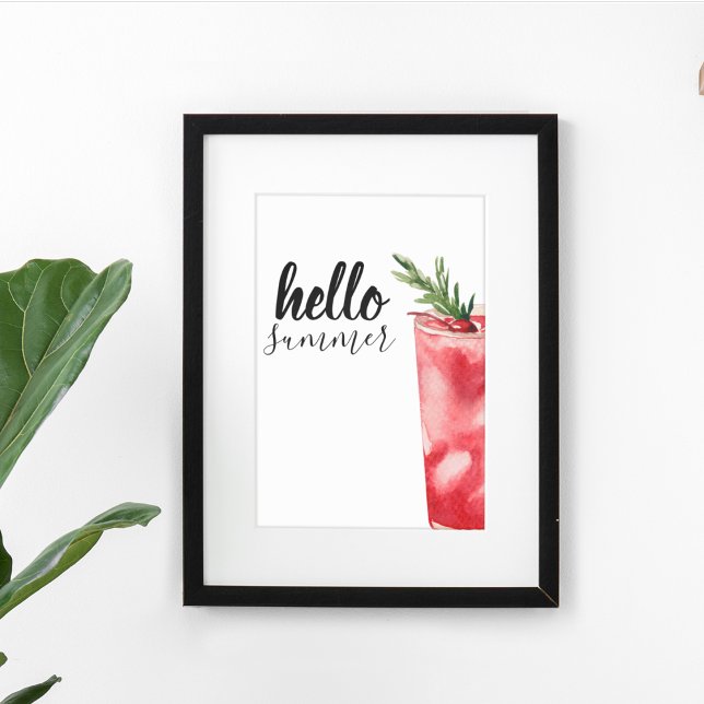 Poster Hello Summer Watercolor Red Cherry Cocktail (Créateur téléchargé)