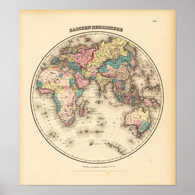 Poster Hemispere orientale Colton, J.H. New York 1856 (Devant)