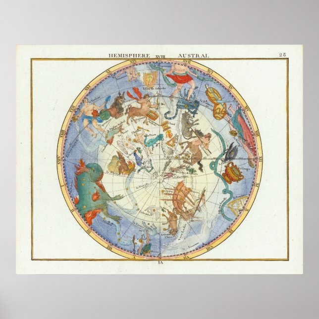 Poster Hémisphère Austral | John Flamsteed (Devant)