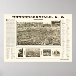 Poster Hendersonville, NC Carte panoramique - 1913