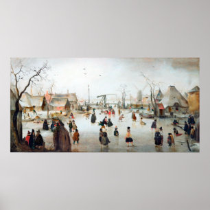 Poster Hendrick Avercamp Patinage sur glace près d'un vil