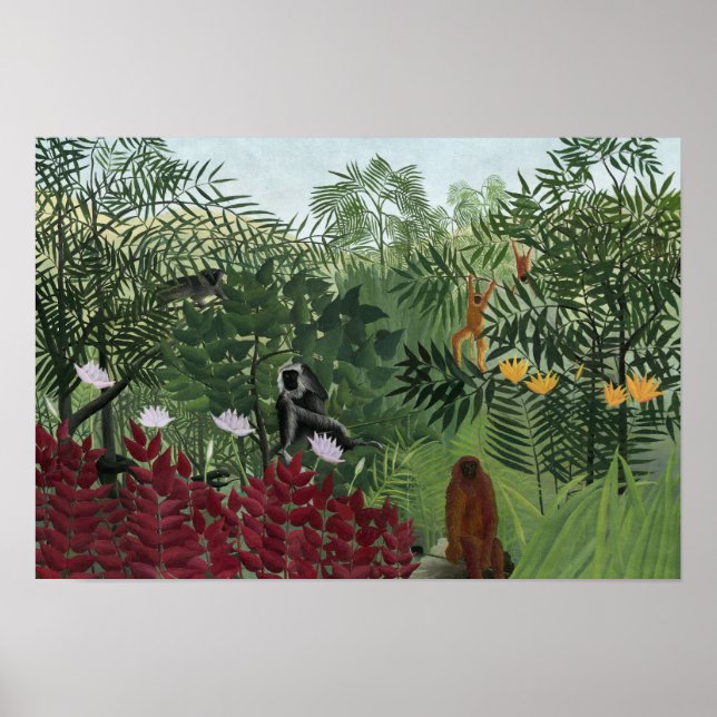 Poster Henri Rousseau - Forêt tropicale avec singes (Devant)