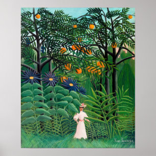 Poster Henri Rousseau - Une femme marche dans une forêt e