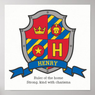 Poster Henry nom de garçon signifiant bouclier héraldique