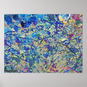 Poster herbe et fleurs bleues