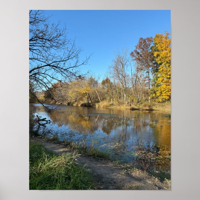 Poster Herbstliche Wasserlandschaftsreflexionen (Vorne)