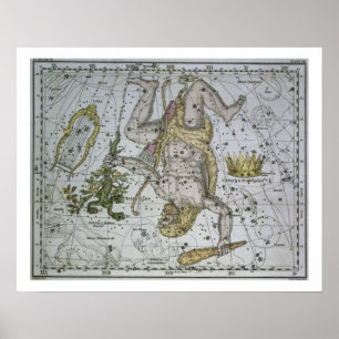 Poster Hercule, "d'un atlas céleste", pub. en 1822 (