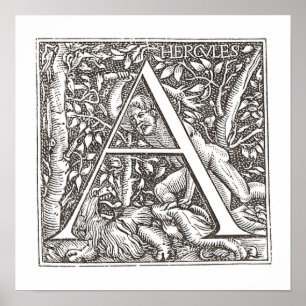 Poster Hercule massacrant le lion avec la lettre un