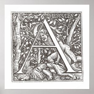 Poster Hercule pond le lion avec la lettre A Monogramme