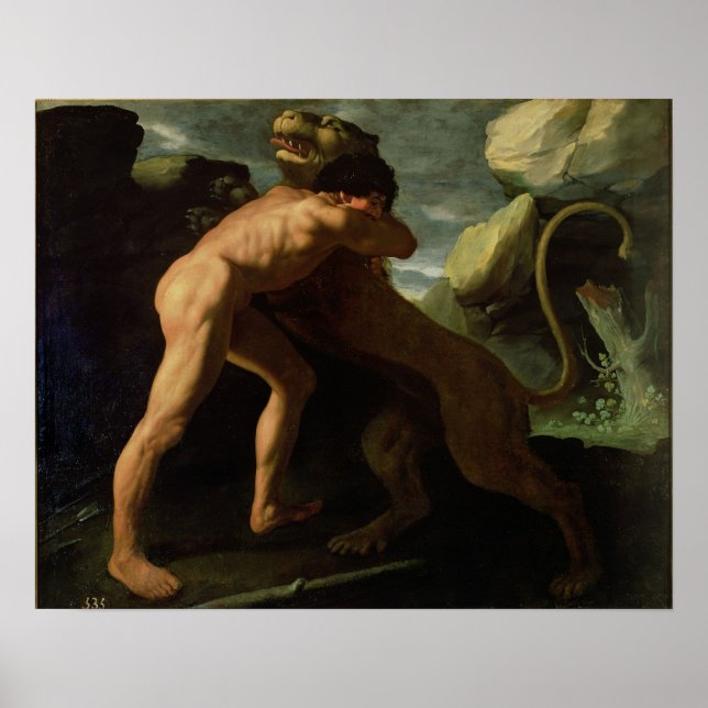 Poster Hercules combattant avec le lion néméen (Devant)