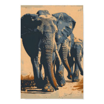 Herd d'éléphants vintages : Sérénité dans la natur