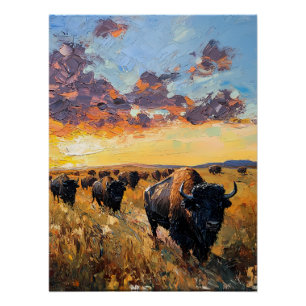 Poster Herd Majestic : Buffle dans la prairie