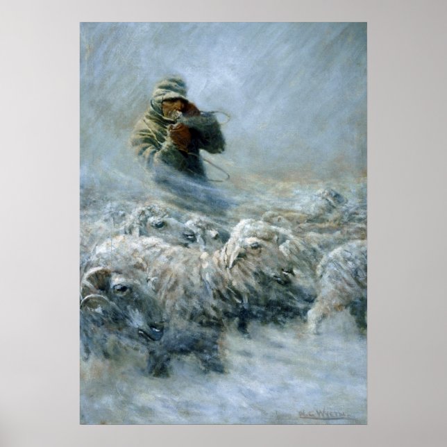 Poster Herder de mouton, tempête par Newell Convers Wyeth (Devant)