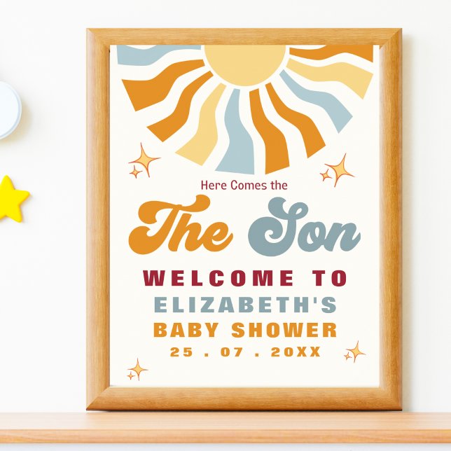 Poster Here come the son - Retro Sun Baby Shower (Créateur téléchargé)