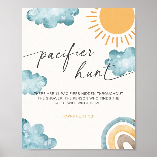 Poster Here Comes The Son Baby Shower Pacifier Hunt Game (Devant)