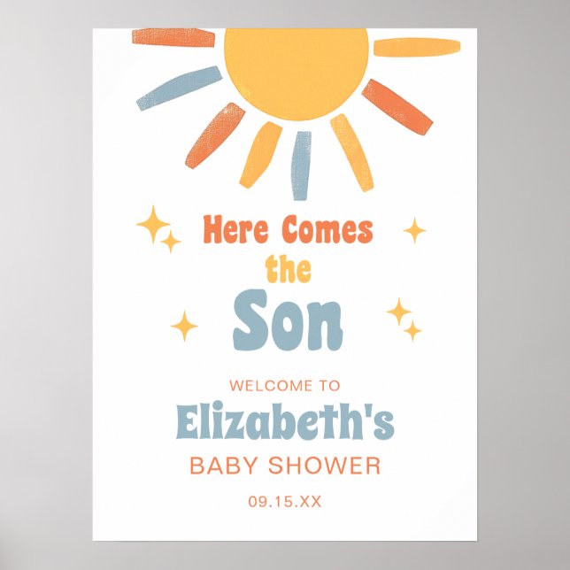 Poster Here Comes The Son Boy Baby Shower Welcome Sign (Devant)
