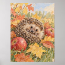 Hérisson avec feuilles d'automne et pommes Forêt A