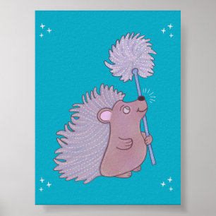 Poster Hérisson avec Pissenlit Douce Art Populaire Natu